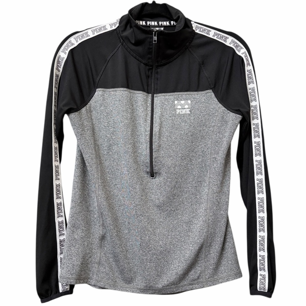 PINK Victoria’s Secret Ultimate Quarter Zip Pullover Gray Black Small Athletic